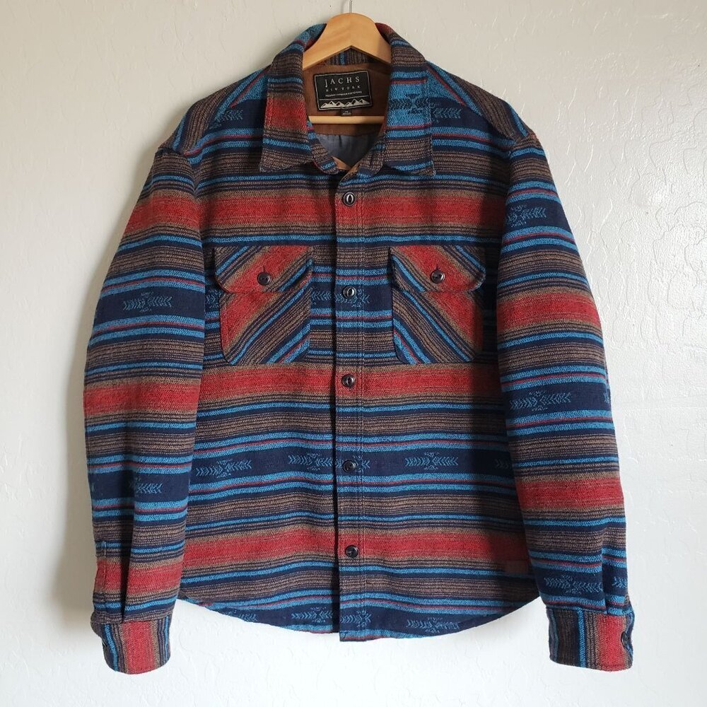 Jachs New York Southwestern Button Up Shacket Blue Striped Multi Men's M Western